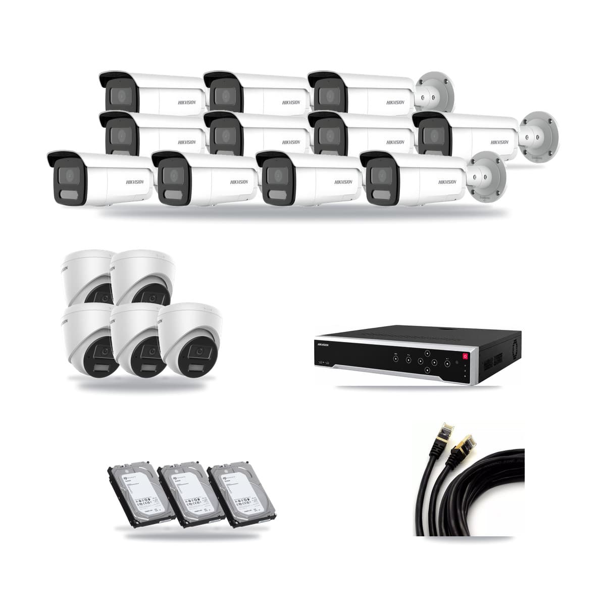 Hikvision 32-Channel 4MP CCTV Kit — 5 Turret + 11 Bullet Cameras + 3× 6TB Recording - Image 1