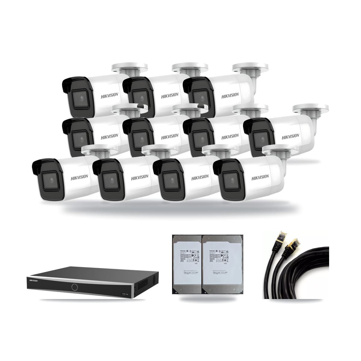 Hikvision 16-Channel 4K CCTV Kit — 11 Bullet Cameras + 2× 14TB Recording (DS-7616NXI Recorder) - Image 1