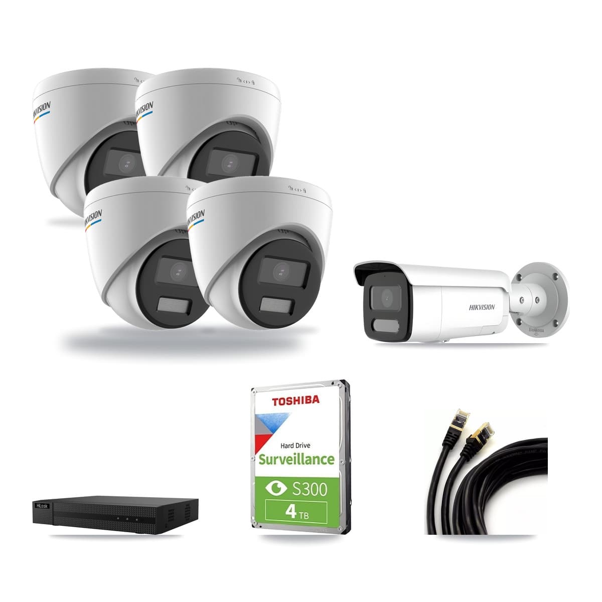 Hikvision & HiLook 8-Channel 2MP – 4MP CCTV Kit — 4 2MP Turret + 1 4MP Bullet Cameras + 4TB Recording - Image 1