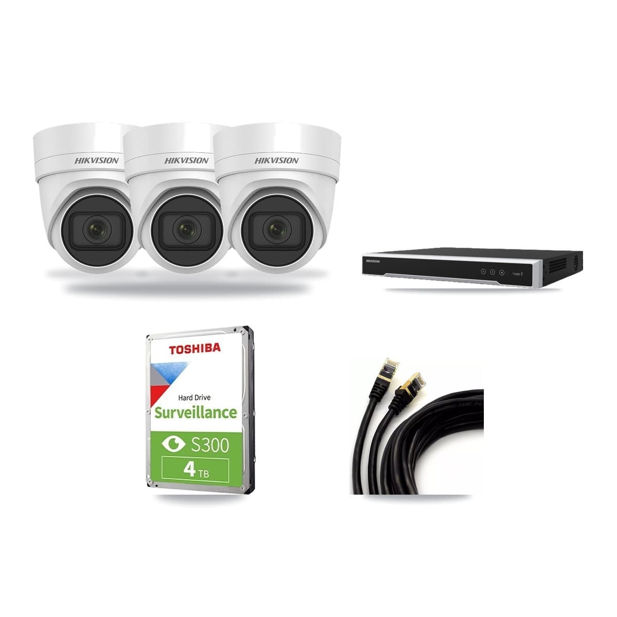 Hikvision 16-Channel 4MP CCTV Kit — 3 DS-2CD2H45FWD Turret Cameras + 4TB Recording (DS-7616NI-M2 Recorder) - Image 1