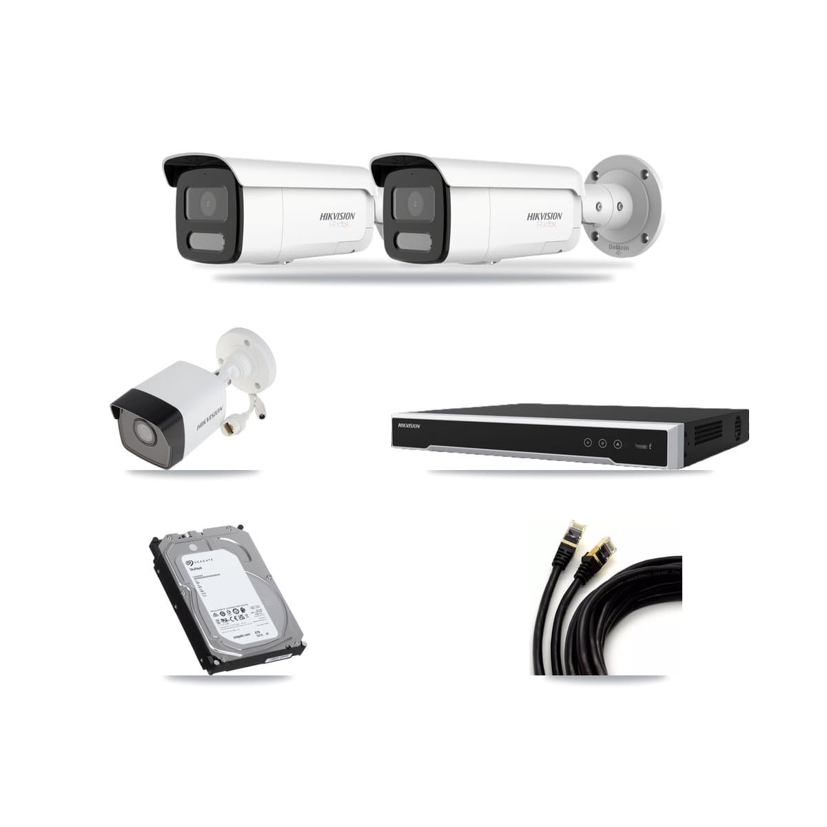 Hikvision 8-Channel 5MP – 4K CCTV Kit — 1 5MP + 2 White 4K Bullet Cameras + 6TB Recording (DS-7608NI-M2 Recorder) - Image 1