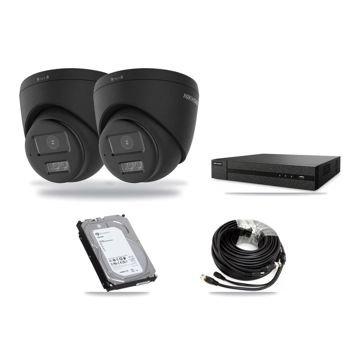 Hikvision 8-Channel 4K CCTV Kit — 2 Black Turret Cameras + 6TB Recording (DVR-8CH Recorder) - Image 1