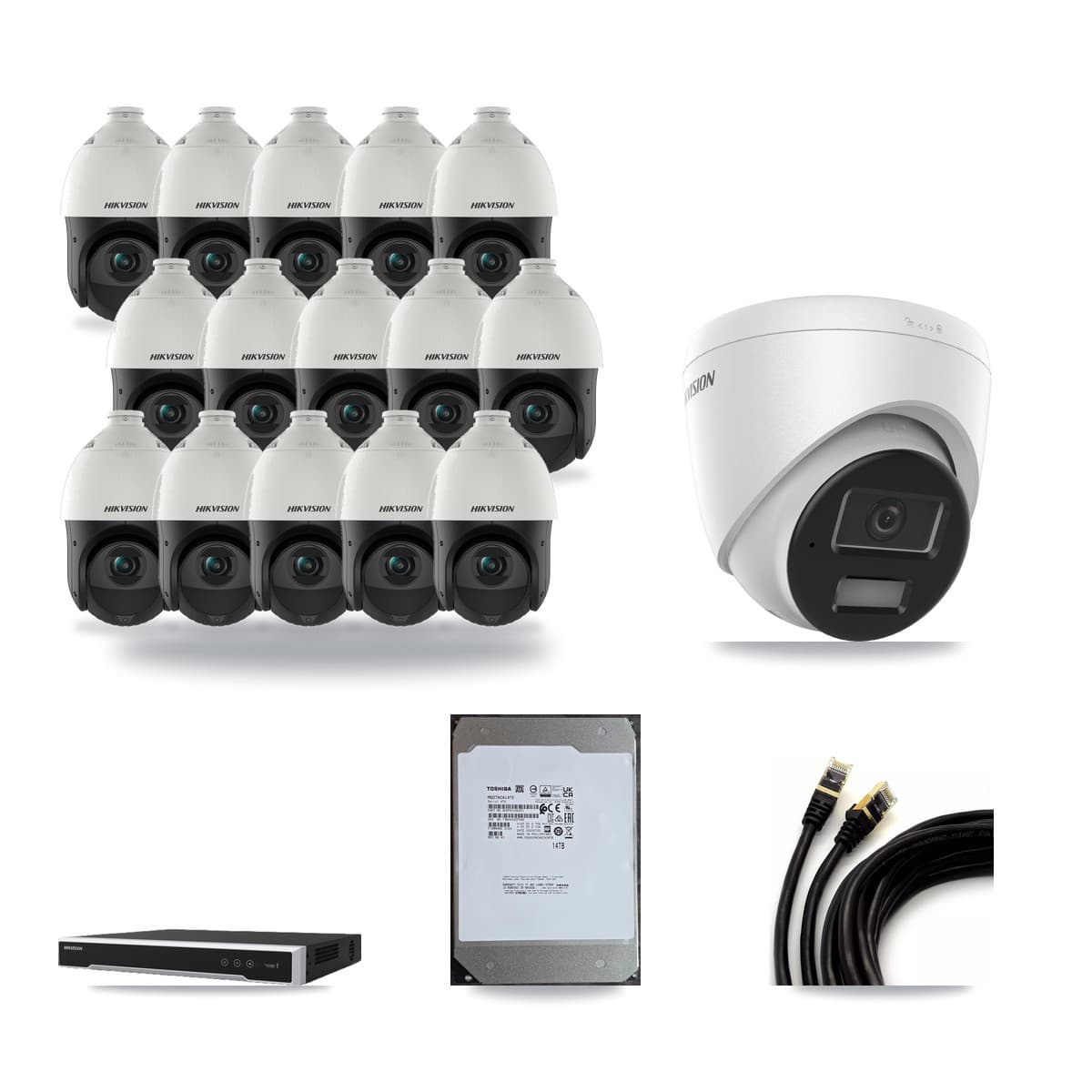 Hikvision 16-Channel 4MP CCTV Kit — 1 Turret + 15 PTZ Cameras + 14TB Recording (DS-7616NI-M2 Recorder) - Image 1