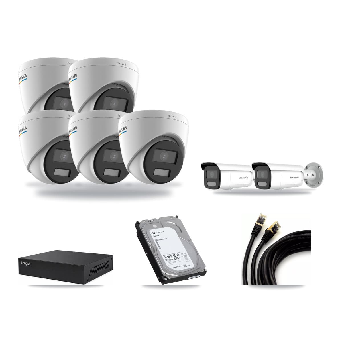 Hikvision & Longse 8-Channel 2MP – 4MP CCTV Kit — 5 2MP Turret + 2 4MP Bullet Cameras + 6TB Recording - Image 1