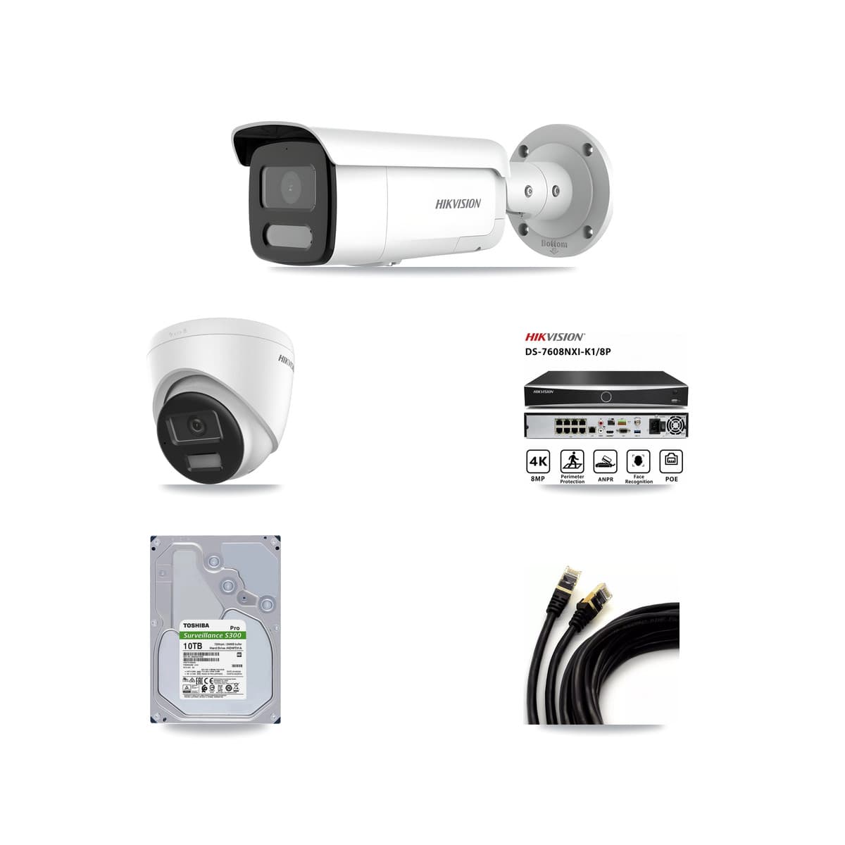 Hikvision 8-Channel 4MP – 4K CCTV Kit — 2 4K Turret + 4 4MP Bullet Cameras + 10TB Recording