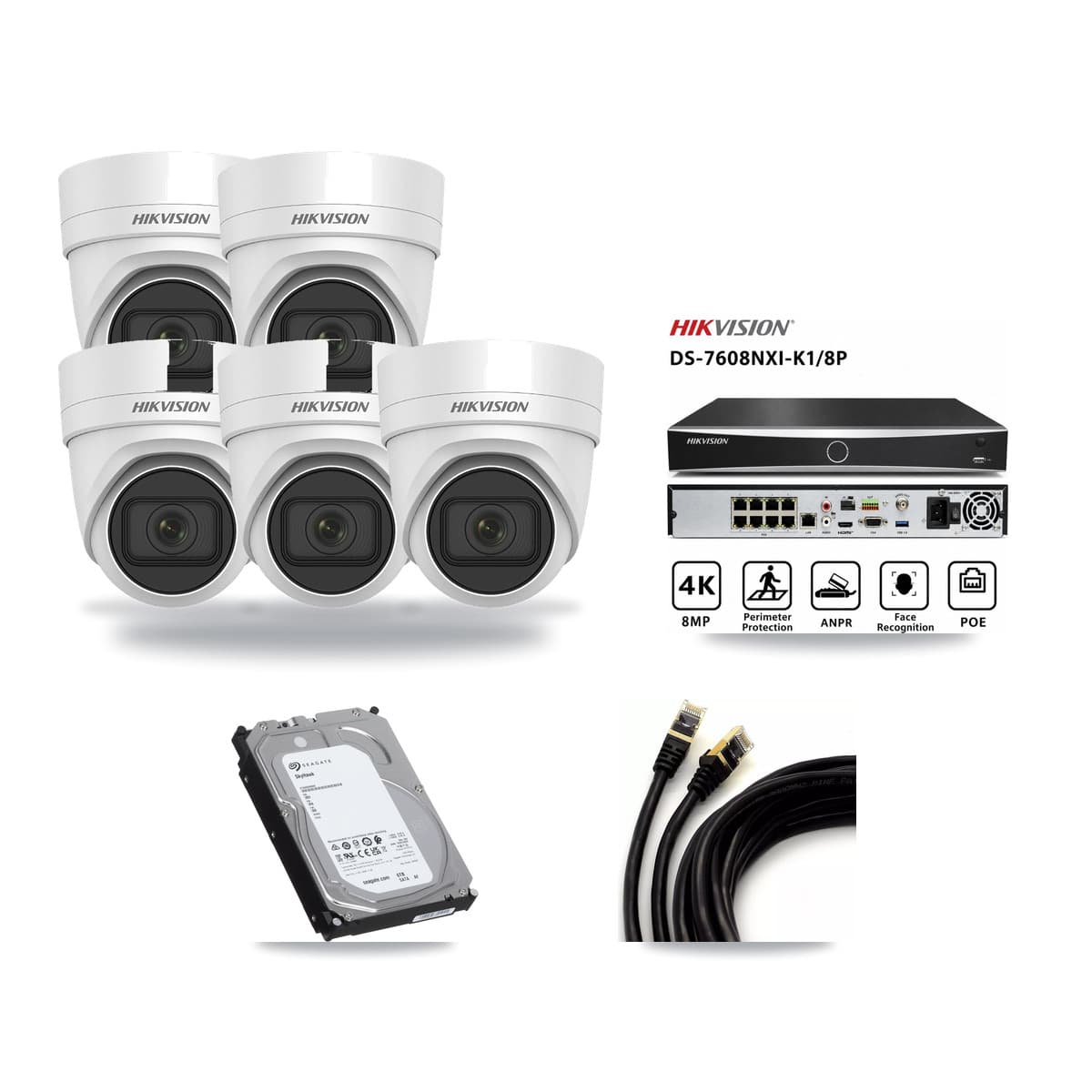 Hikvision 8-channel CCTV kit: 5 cameras (5× 4MP Turret), 6TB hard drive