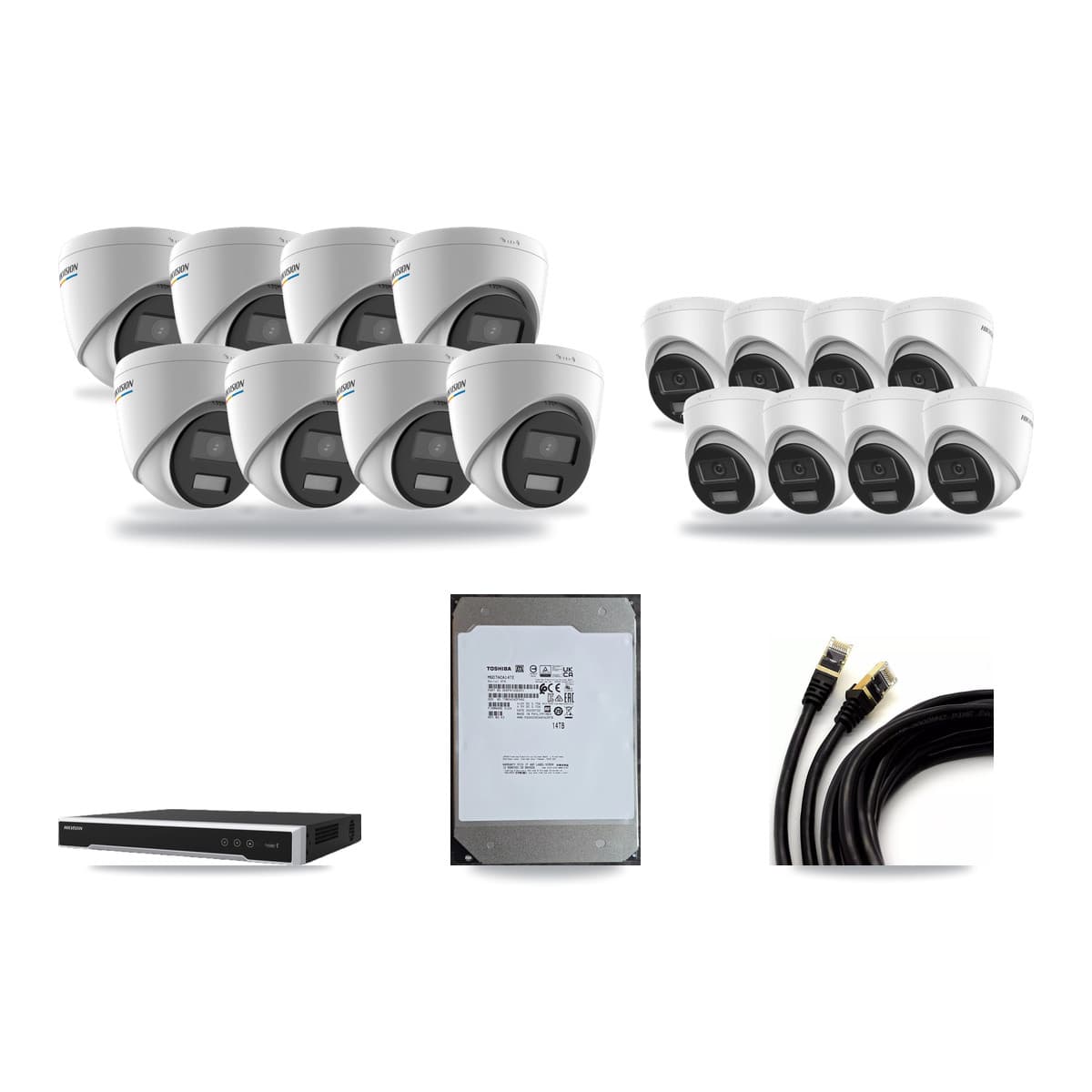 Hikvision 16-Channel 2MP – 4K CCTV Kit — 8 2MP + 8 4K Turret Cameras + 14TB Recording (DS-7616NI-M2 Recorder) - Image 1