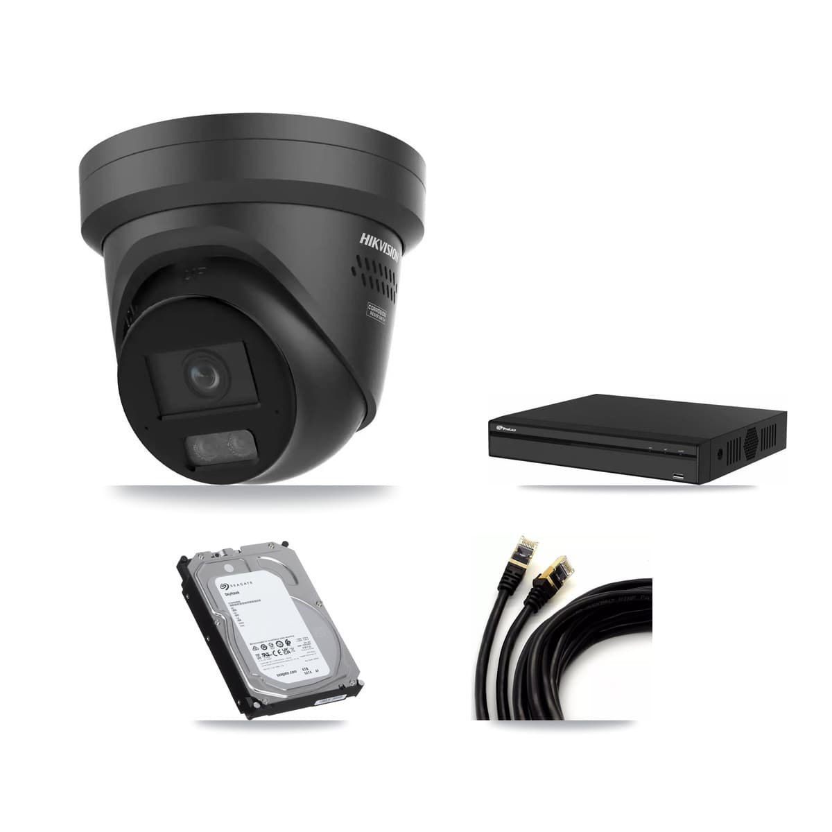 Hikvision & Prolux 4-Channel 4K CCTV Kit — 2 Black Turret Cameras + 6TB Recording