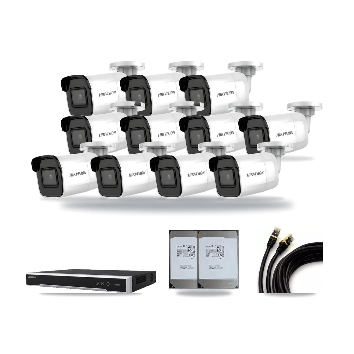 Hikvision 16-Channel 4K CCTV Kit — 11 Bullet Cameras + 2× 14TB Recording (DS-7616NI-M2 Recorder) - Image 1