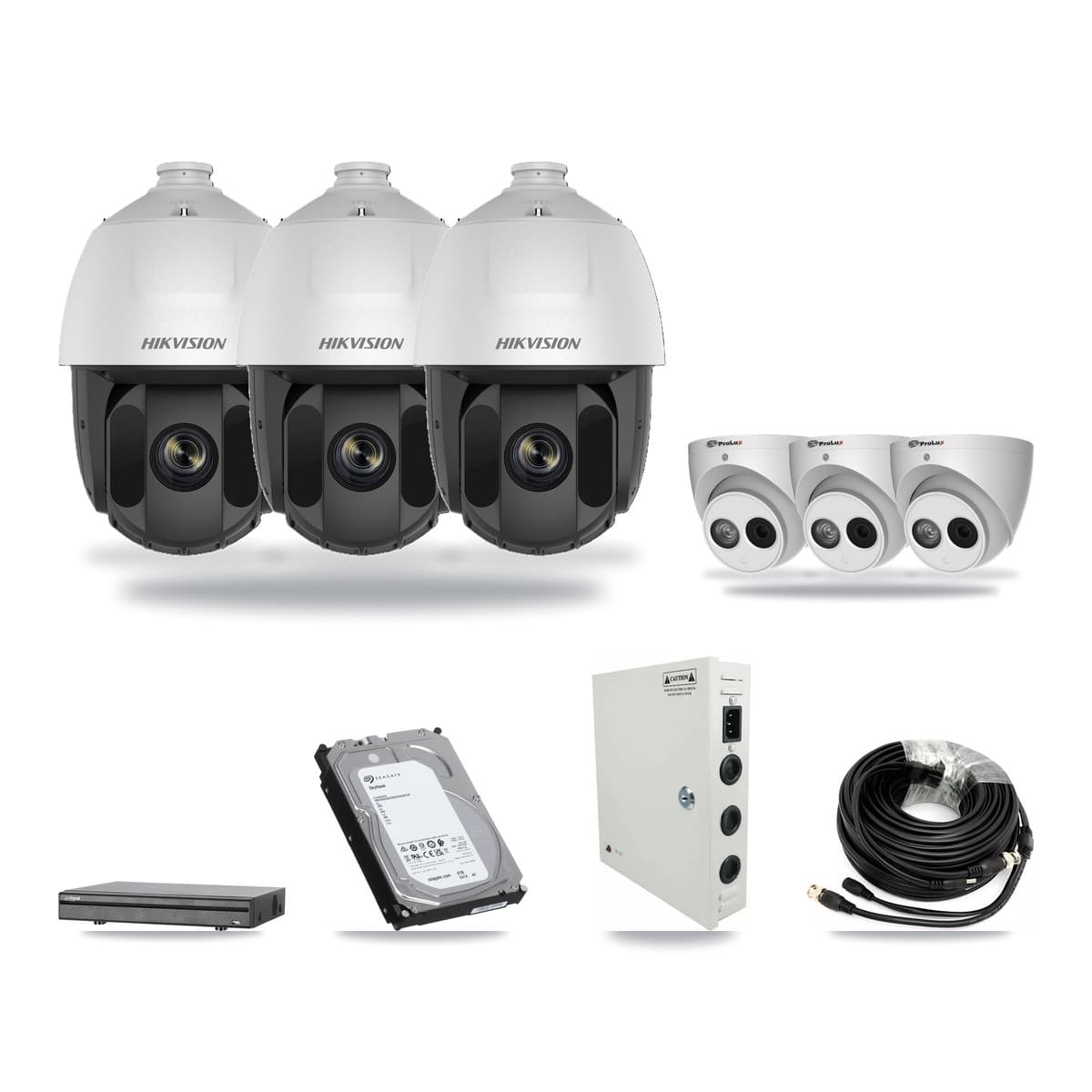 8-Channel 2MP – 4MP CCTV Kit — 3 2MP PTZ + 3 4MP Turret Cameras + 6TB Recording (DH-XVR5108H Recorder) - Image 1