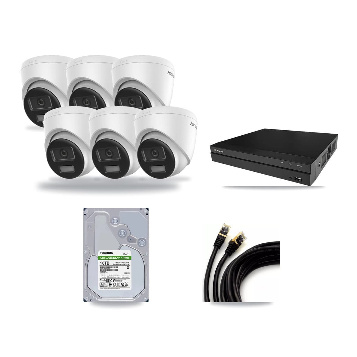 Hikvision & Prolux 8-Channel 4K CCTV Kit — 6 DS-2CD1383G2-LIUF/SL Turret Cameras + 10TB Recording (PXN-2108HS-8P-4K Recorder) - Image 1