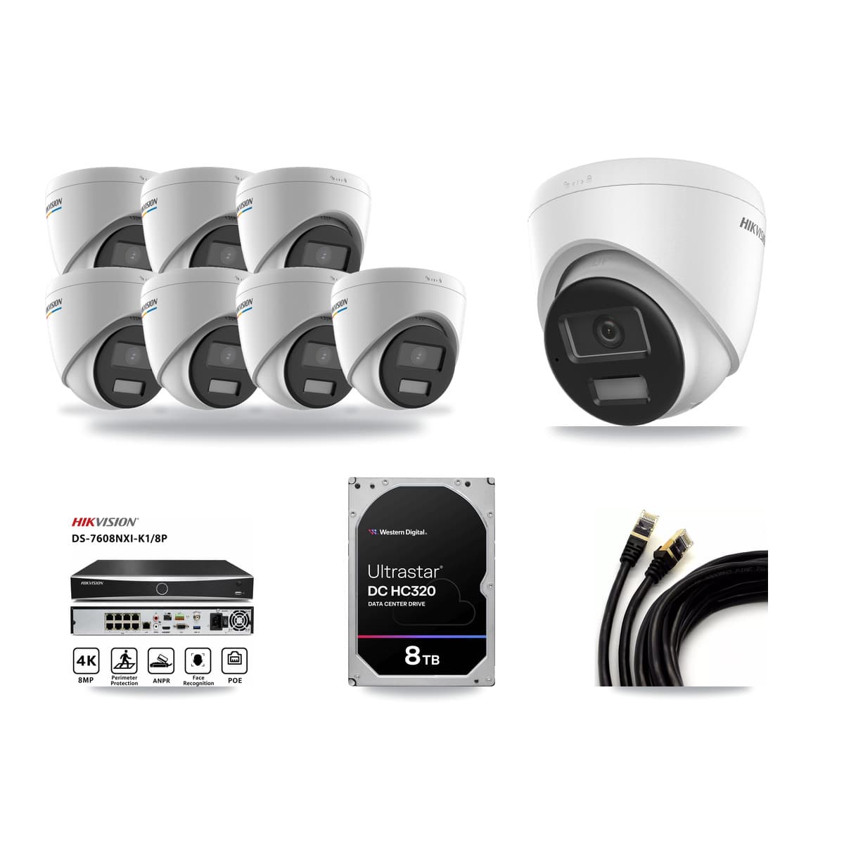 Hikvision 8-Channel 2MP – 4K CCTV Kit — 7 2MP + 1 4K Turret Cameras + 8TB Recording - Image 1