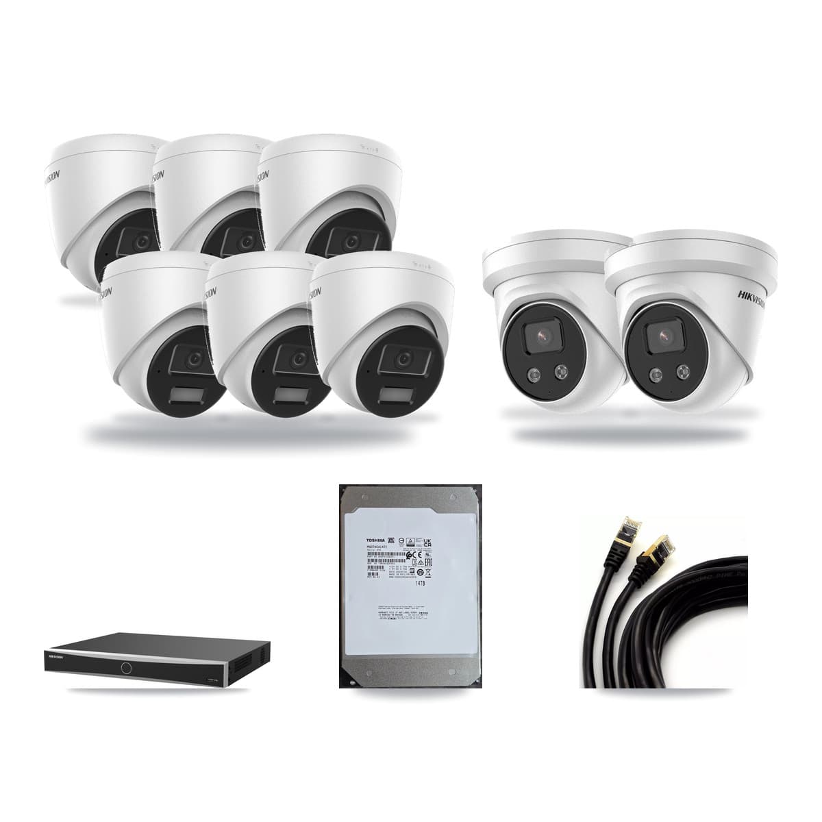 Hikvision 16-Channel 4MP – 5MP CCTV Kit — 6 4MP + 2 5MP Turret Cameras + 14TB Recording (DS-7616NXI Recorder) - Image 1