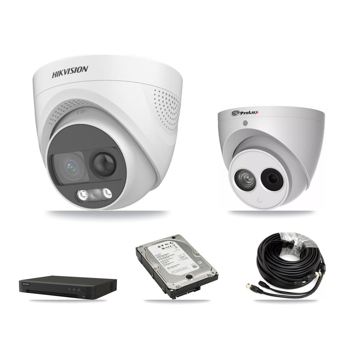 Hikvision & Prolux 16-Channel 4MP – 5MP CCTV Kit — 3 DS-2CE72KF3T 5MP + 1 PXC-612C4W-A 4MP Turret Cameras + 5TB Recording (IDS-7216HQHI Recorder)