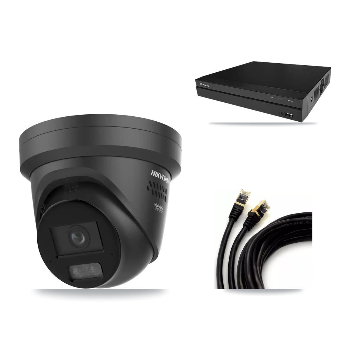 Hikvision & Prolux 8-Channel 4K CCTV Kit — 3 Black DS-2CD2387G3 Turret Cameras + 8TB Recording