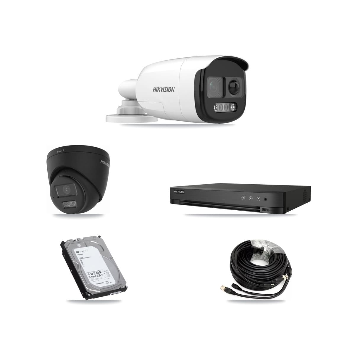 Hikvision 4-Channel 5MP – 4K CCTV Kit — 2 5MP Bullet + 1 Black 4K Turret Cameras + 6TB Recording