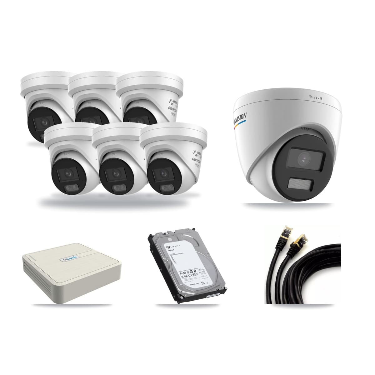 Hikvision & HiLook 8-Channel 2MP – 4MP CCTV Kit — 1 DS-2CD1327G2 2MP + 6 DS-2CD2347G3 4MP Turret Cameras + 6TB Recording - Image 1