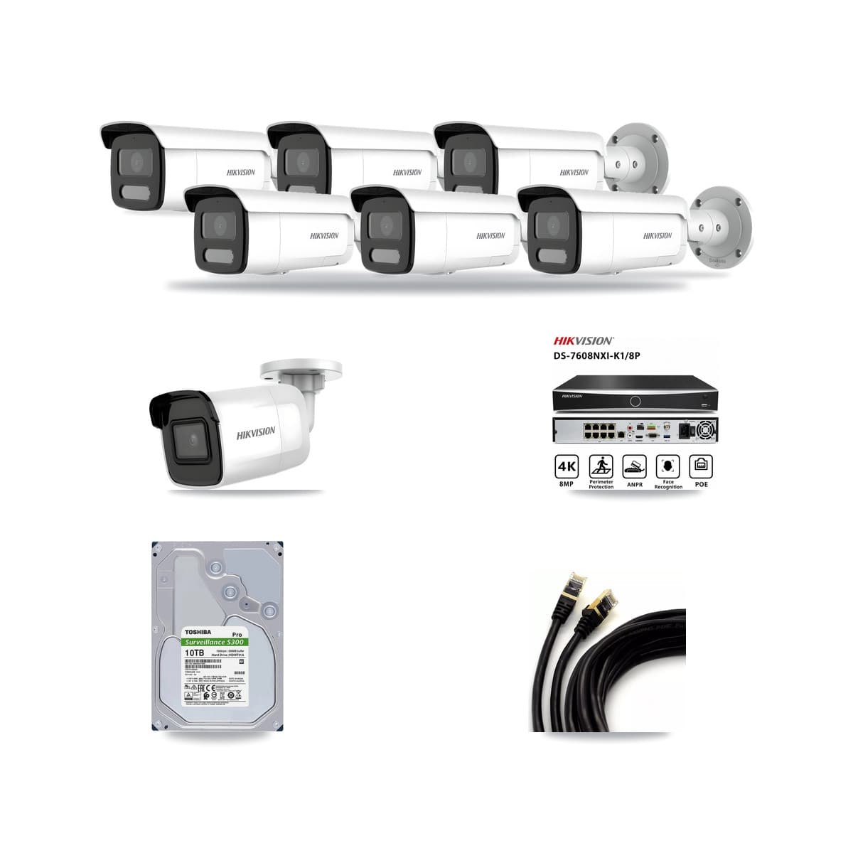 Hikvision 8-Channel 4MP – 4K CCTV Kit — 1 4K + 6 4MP Bullet Cameras + 10TB Recording - Image 1