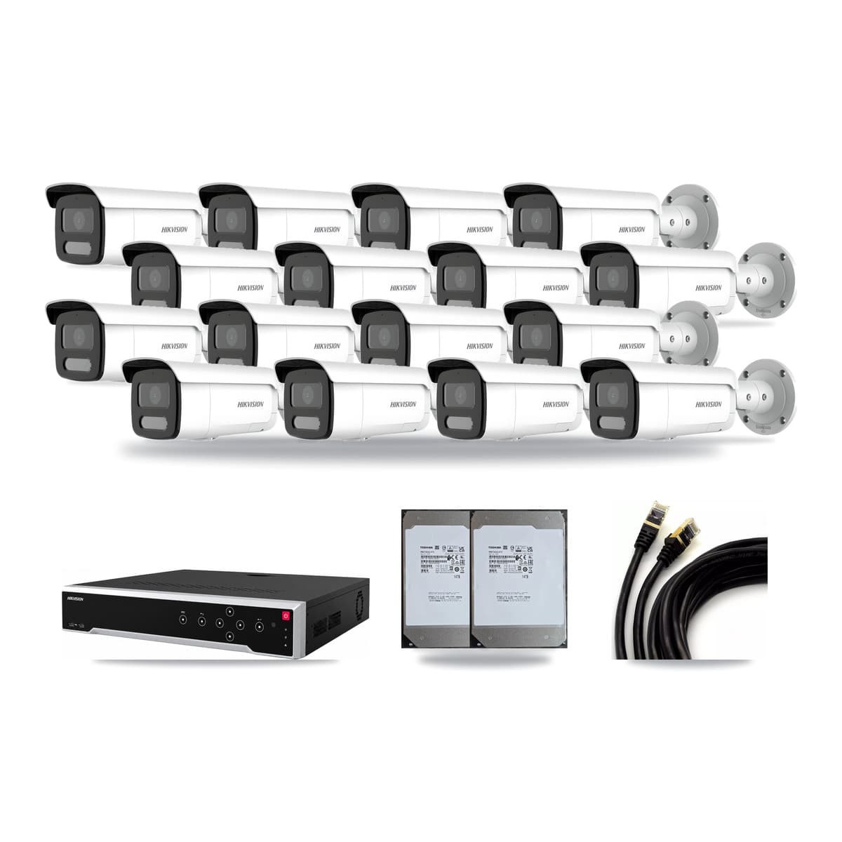 Hikvision 32-Channel 4MP – 4K CCTV Kit — 11 4MP + 5 4K Bullet Cameras + 2× 14TB Recording - Image 1
