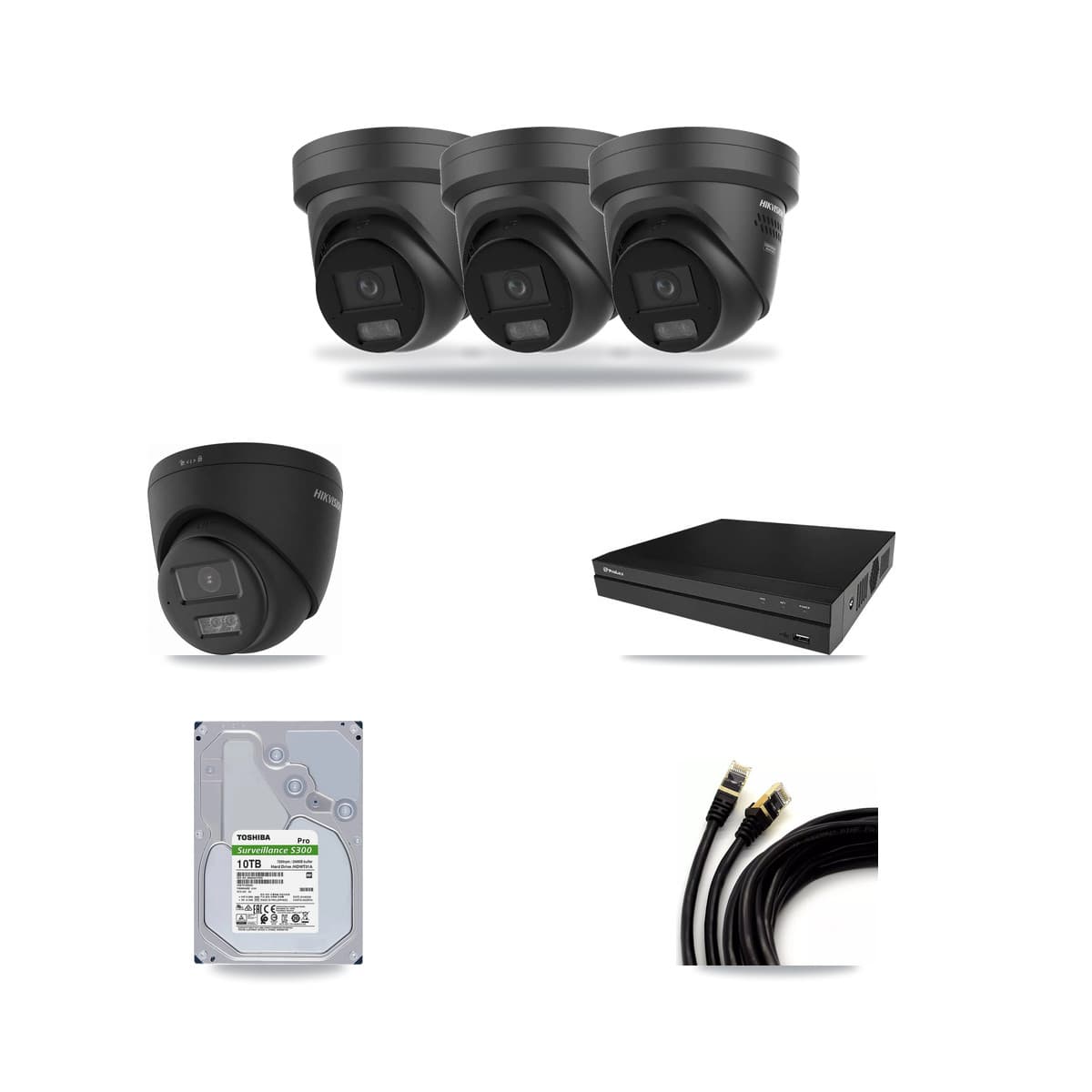 Hikvision & Prolux 8-Channel 4K CCTV Kit — 1 Black DS-2CD1383G2 + 3 Black DS-2CD2387G3 Turret Cameras + 10TB Recording - Image 1