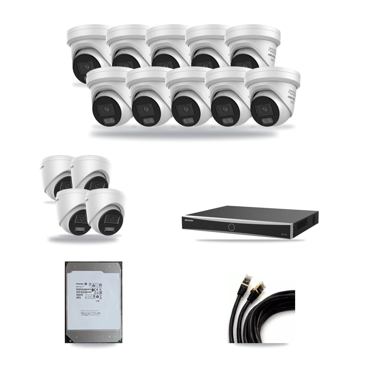 Hikvision 16-Channel 4MP CCTV Kit — 4 DS-2CD1343G2 + 10 DS-2CD2347G3 Turret Cameras + 14TB Recording (DS-7616NXI Recorder) - Image 1
