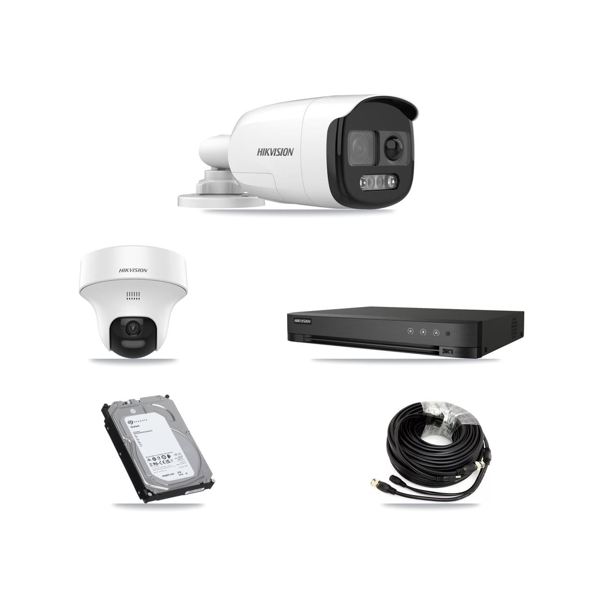 Hikvision 4-Channel 5MP CCTV Kit — 2 DS-2CE12KF3T Bullet + 1 DS-2CE70K0T Turret Cameras + 6TB Recording (IDS-7204HQHI Recorder)