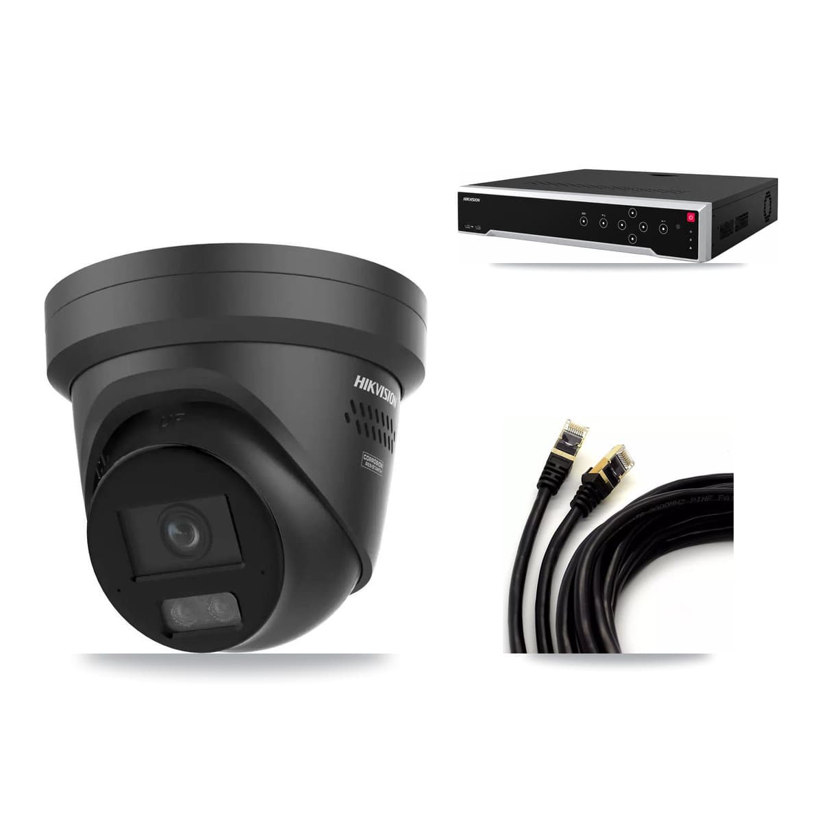 Hikvision 32-Channel 4K CCTV Kit — 3 Black Turret Cameras + 8TB Recording