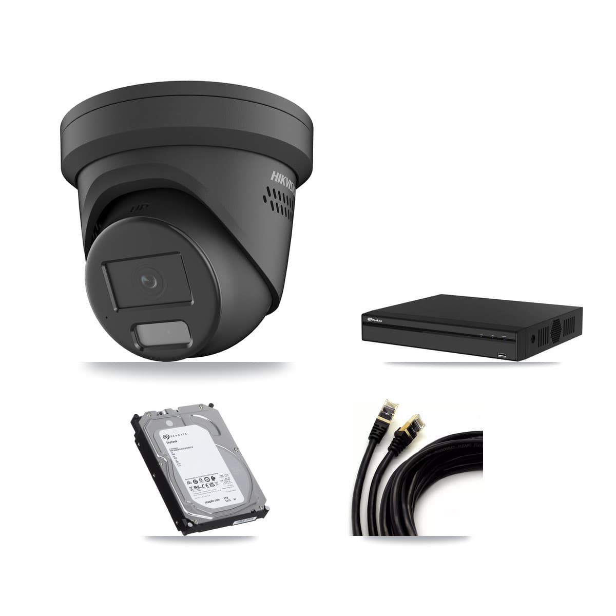 Hikvision & Prolux 4-Channel 4MP CCTV Kit — 4 Black Turret Cameras + 6TB Recording