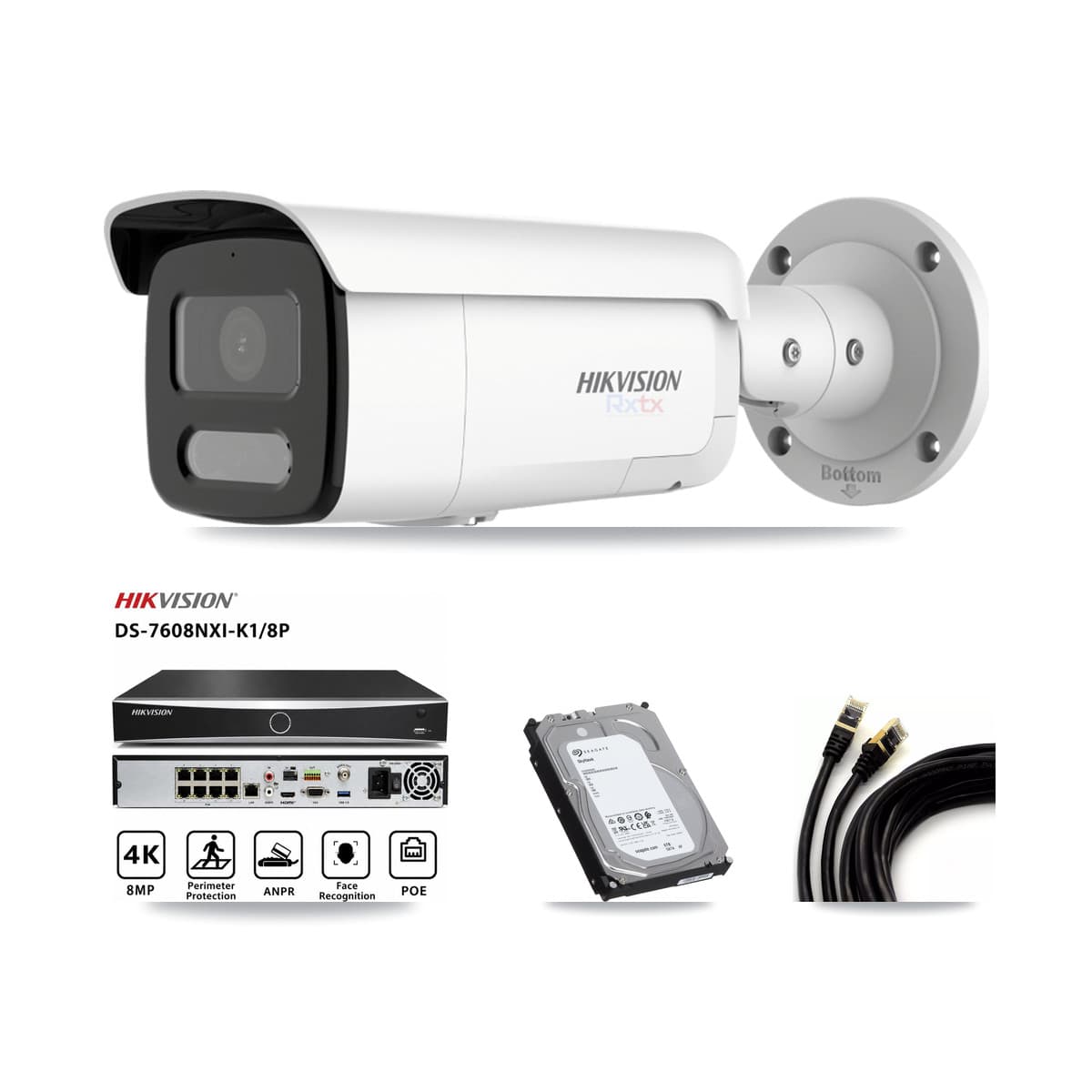 Hikvision 8-Channel 4K CCTV Kit — 8 White Bullet Cameras + 6TB Recording (DS-7608NXI Recorder)