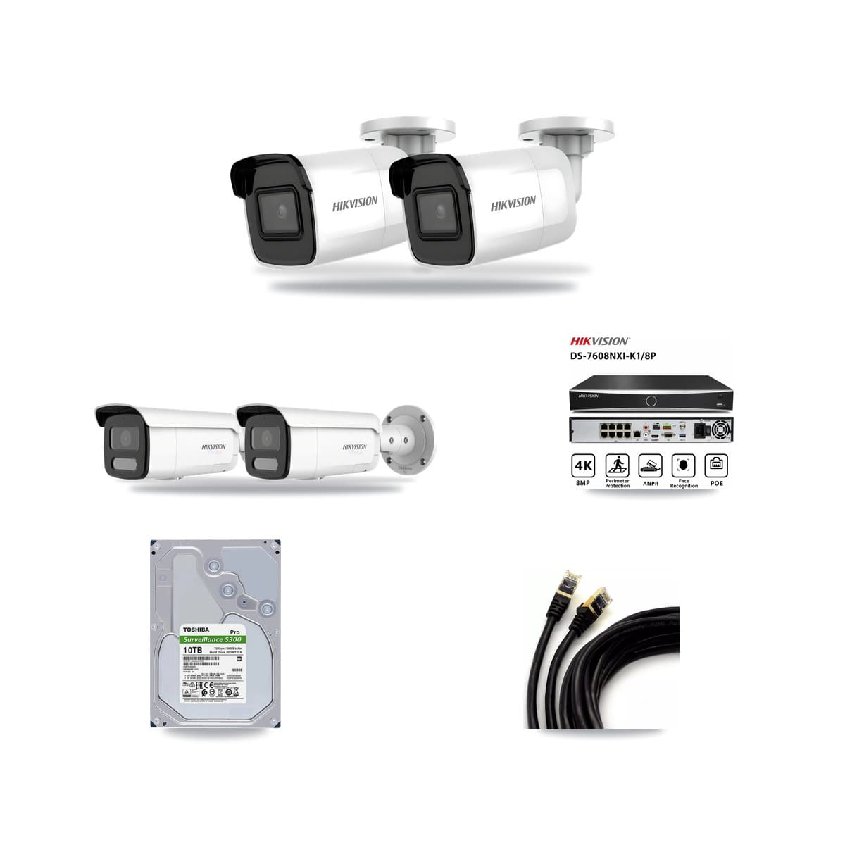 Hikvision 8-Channel 4K CCTV Kit — 2 DS-2CD2085G1 + 2 DS-2CD2T87G2H Bullet Cameras + 10TB Recording - Image 1