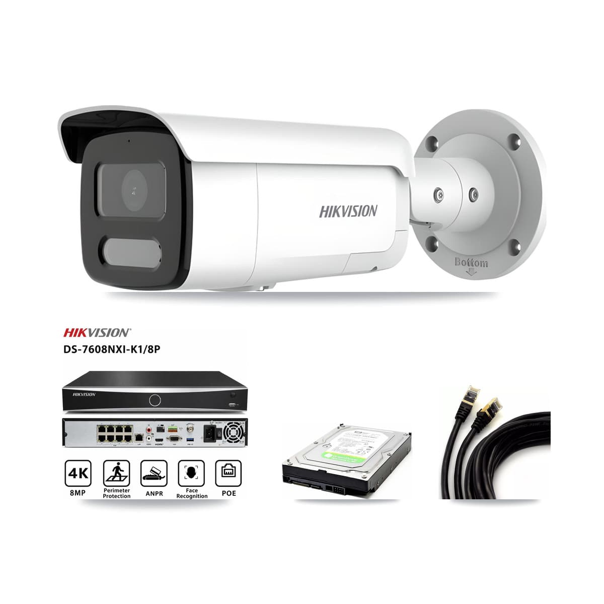 Hikvision 8-Channel 4MP CCTV Kit — 1 Bullet Camera + 1TB Recording (DS-7608NXI Recorder)