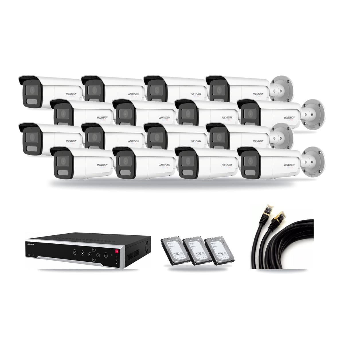 Hikvision 32-Channel 4K CCTV Kit — 16 White Bullet Cameras + 3× 6TB Recording - Image 1