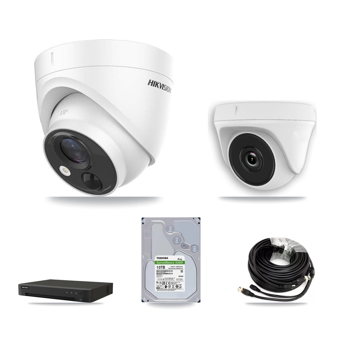 Hikvision 8-Channel 2MP – 5MP CCTV Kit — 6 DS-2CE71H0T-PIRLO 5MP Turret + 2 White HDT-2MP-N20W-2.8MM 2MP Dome Cameras + 10TB Recording (IDS-7208HUHI-M1/XT Recorder) - Image 1