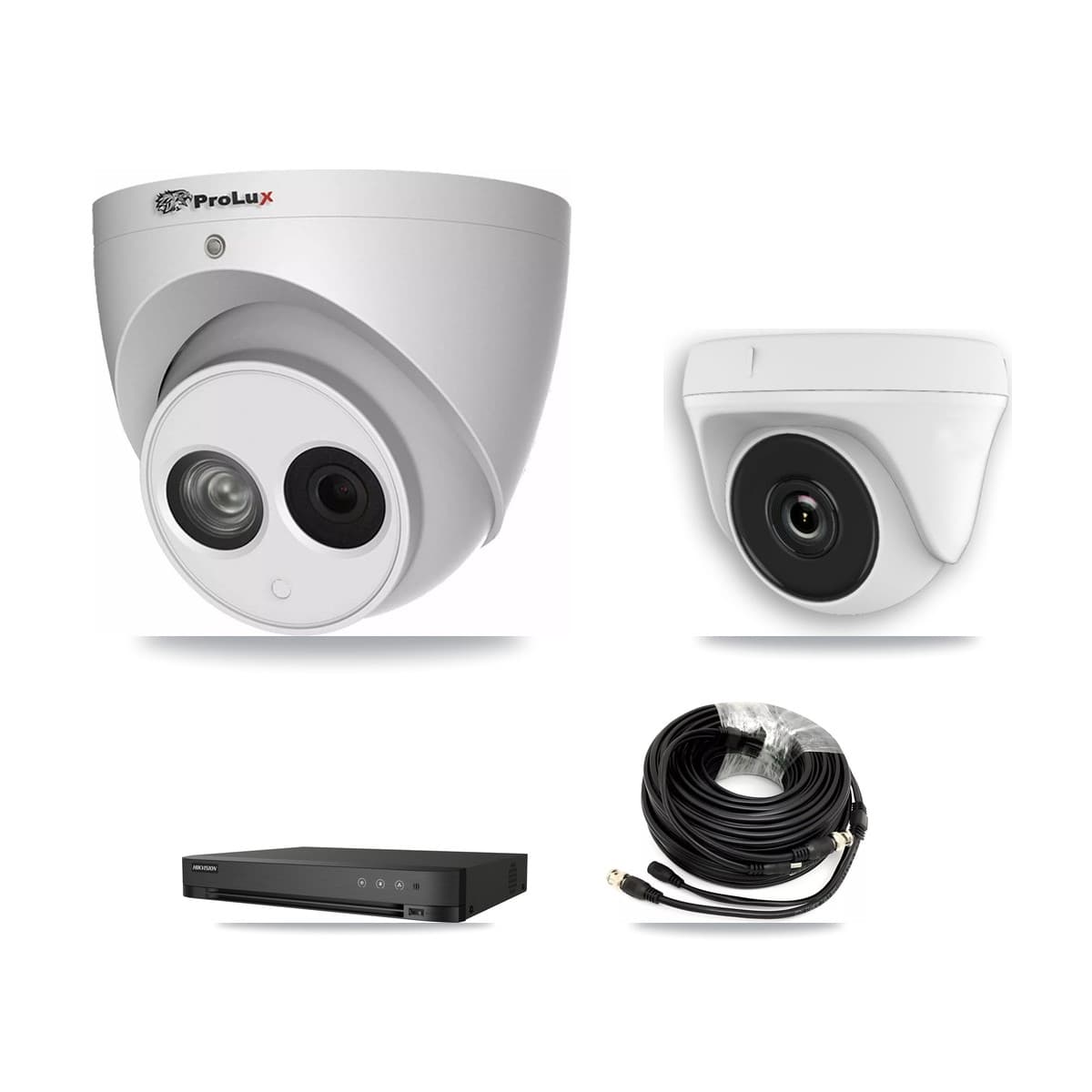 Prolux & Hikvision 4-Channel 2MP – 4MP CCTV Kit — 1 2MP Dome + 2 4MP Turret Cameras + 3TB Recording