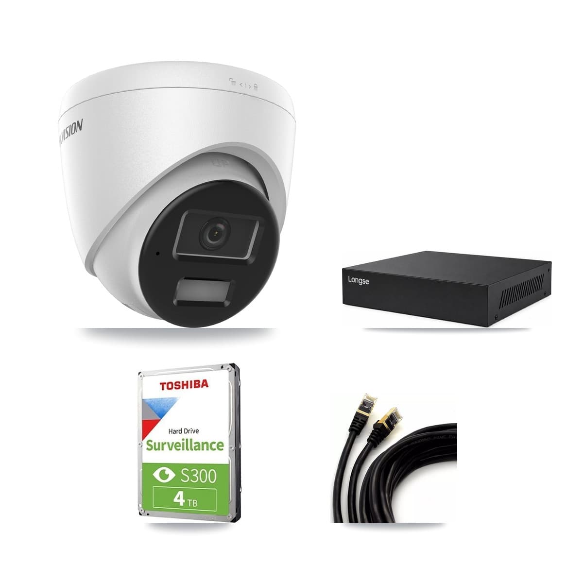 Hikvision & Longse 8-Channel 4MP CCTV Kit — 3 DS-2CD1343G2 Turret Cameras + 4TB Recording