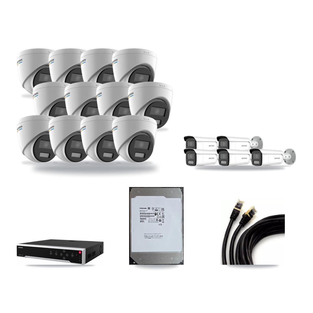 Hikvision 32-Channel 2MP – 4MP CCTV Kit — 12 2MP Turret + 5 4MP Bullet Cameras + 14TB Recording - Image 1