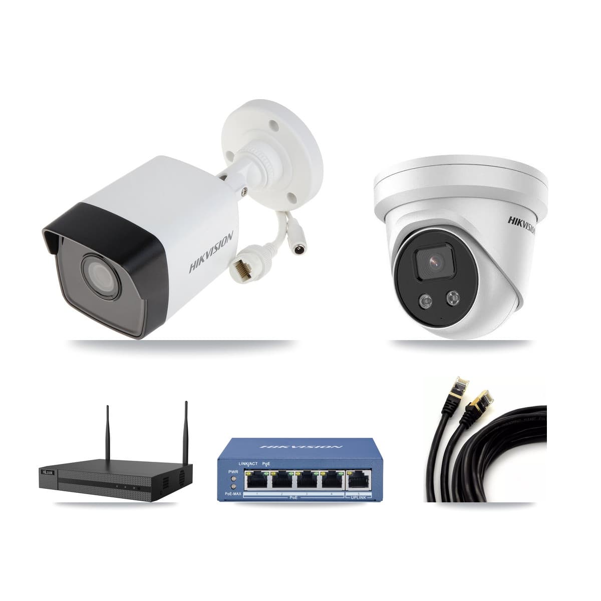 Hikvision & HiLook 4-Channel 5MP CCTV Kit — 1 Bullet + 1 Turret Cameras + 3TB Recording