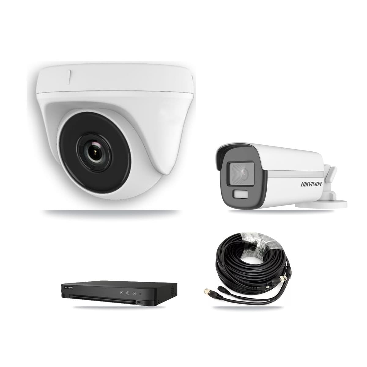 Hikvision 8-Channel 2MP – 4K CCTV Kit — 1 DS-2CE12UF3T-E 4K Bullet + 7 White HDT-2MP-N20W-2.8MM 2MP Dome Cameras + 8TB Recording (IDS-7208HUHI-M1/E Recorder)