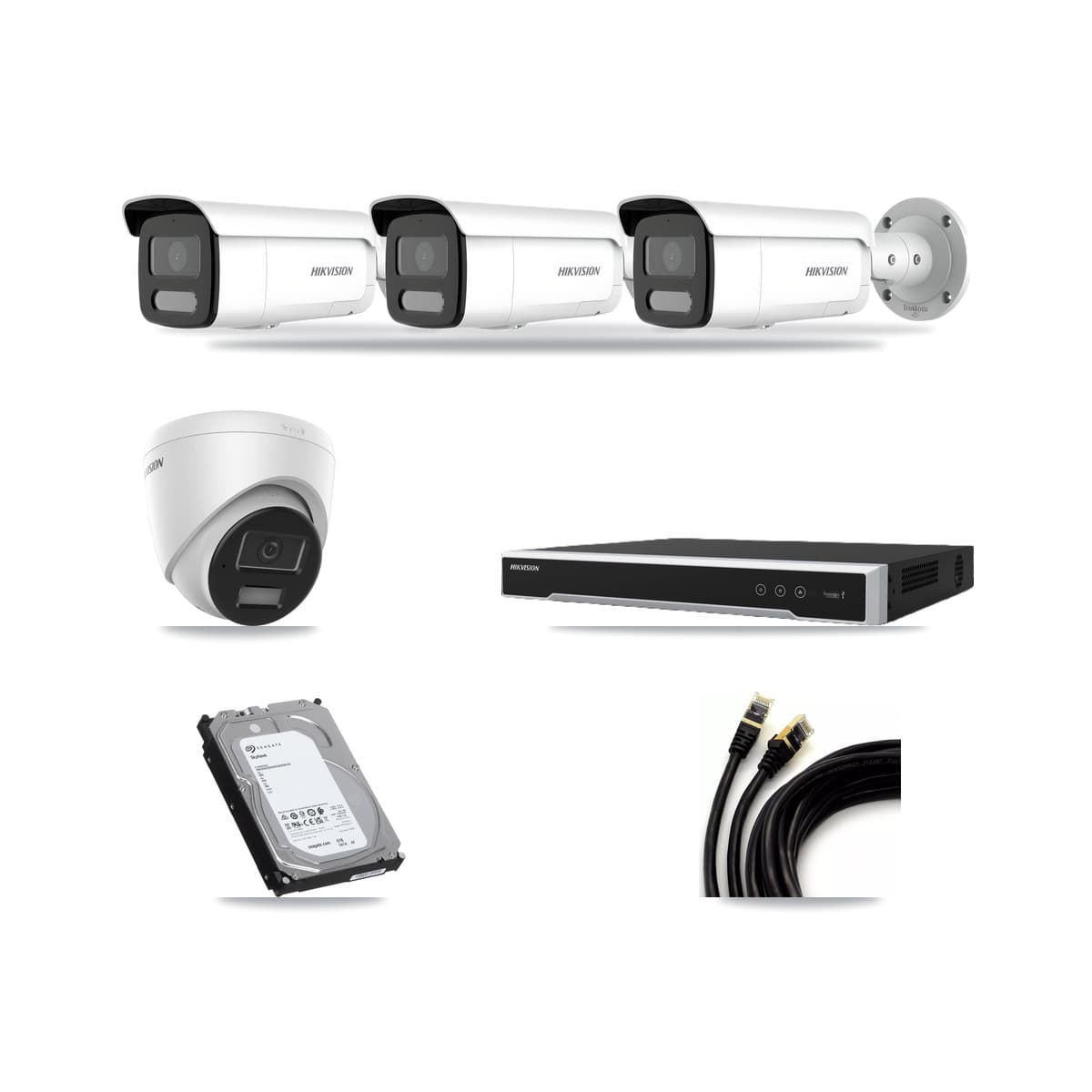 Hikvision 8-Channel 4MP CCTV Kit — 1 Turret + 3 Bullet Cameras + 6TB Recording (DS-7608NI-M2 Recorder) - Image 1