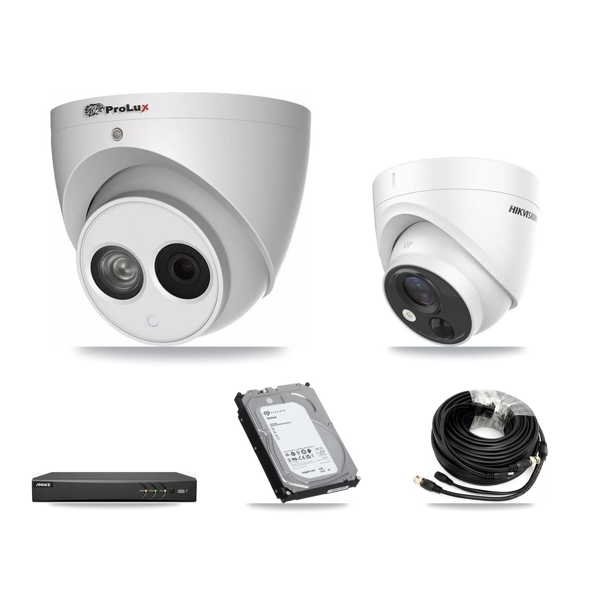 4-Channel 4MP – 5MP CCTV Kit — 1 DS-2CE71H0T 5MP + 3 PXC-612C4W-A 4MP Turret Cameras + 6TB Recording (AN-DV4-8MP Recorder) - Image 1