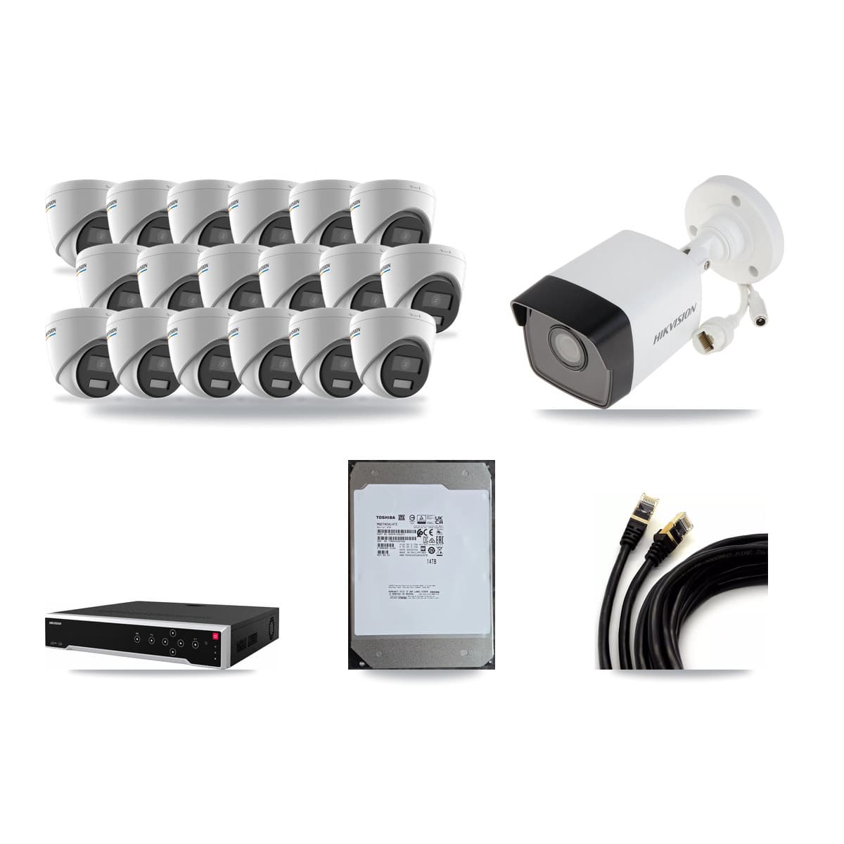 Hikvision 32-Channel 2MP – 5MP CCTV Kit — 1 5MP Bullet + 18 2MP Turret Cameras + 14TB Recording - Image 1