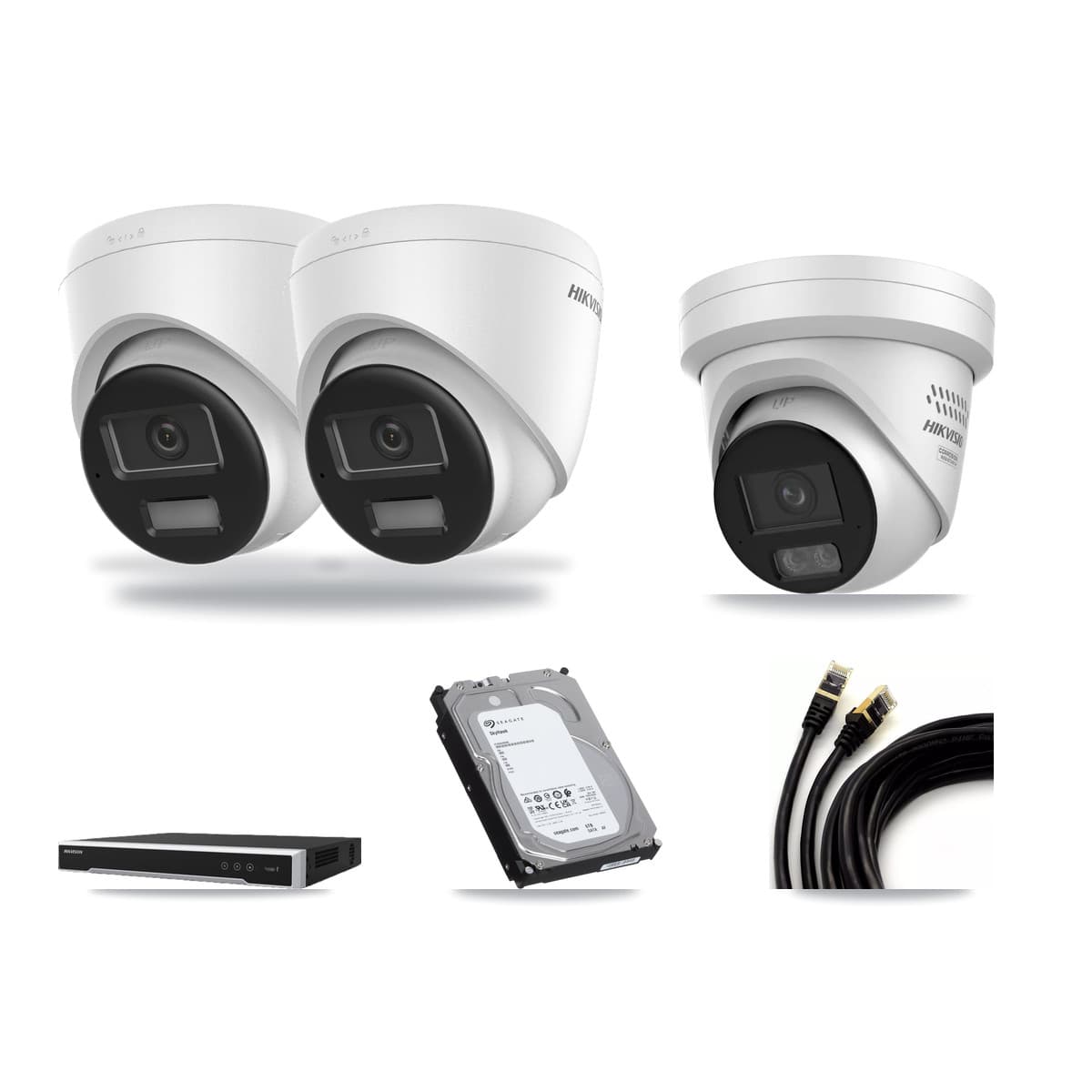 Hikvision 8-Channel 4MP – 4K CCTV Kit — 2 4K + 1 4MP Turret Cameras + 6TB Recording (DS-7608NI-M2 Recorder) - Image 1