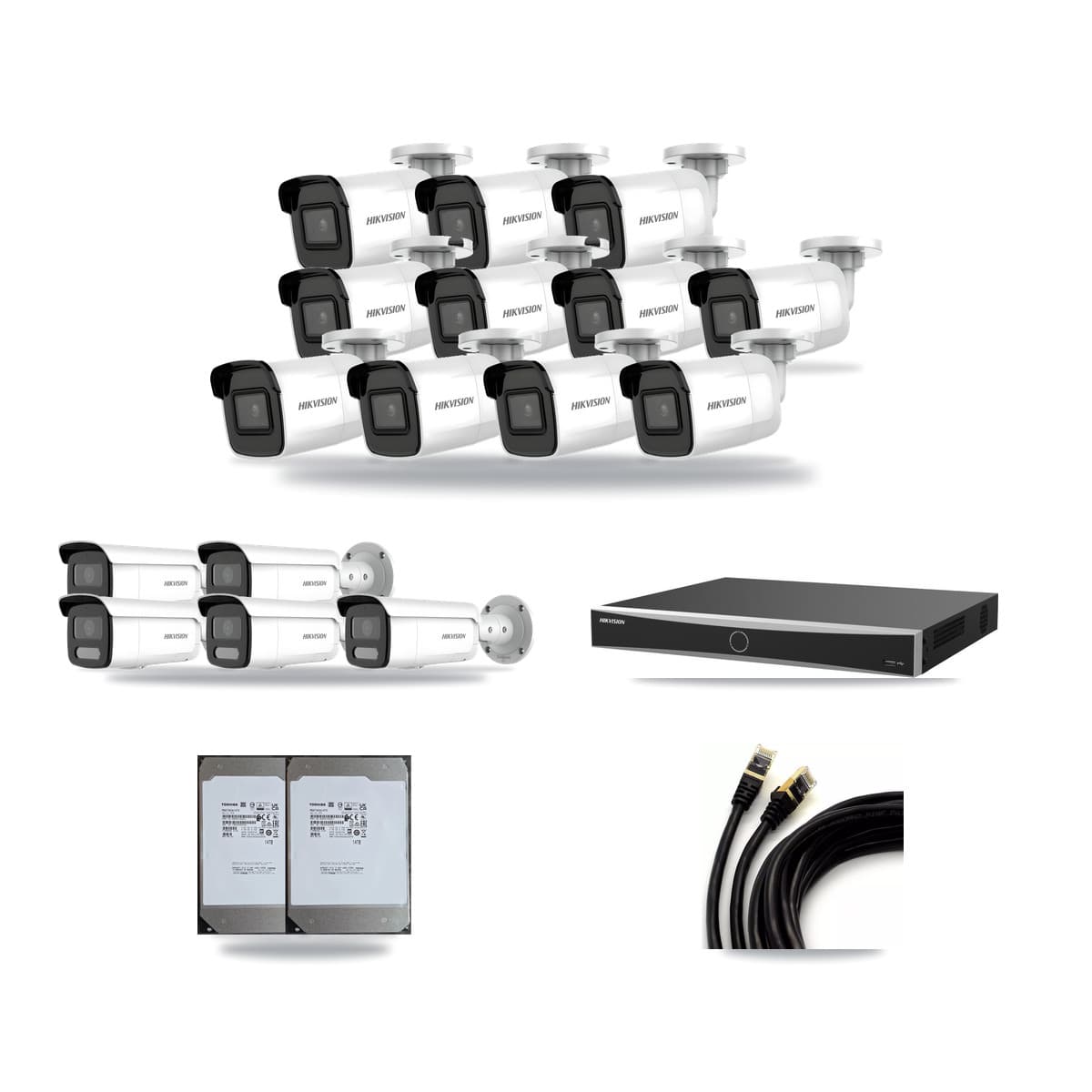 Hikvision 16-Channel 4MP – 4K CCTV Kit — 11 4K + 5 4MP Bullet Cameras + 2× 14TB Recording (DS-7616NXI Recorder) - Image 1