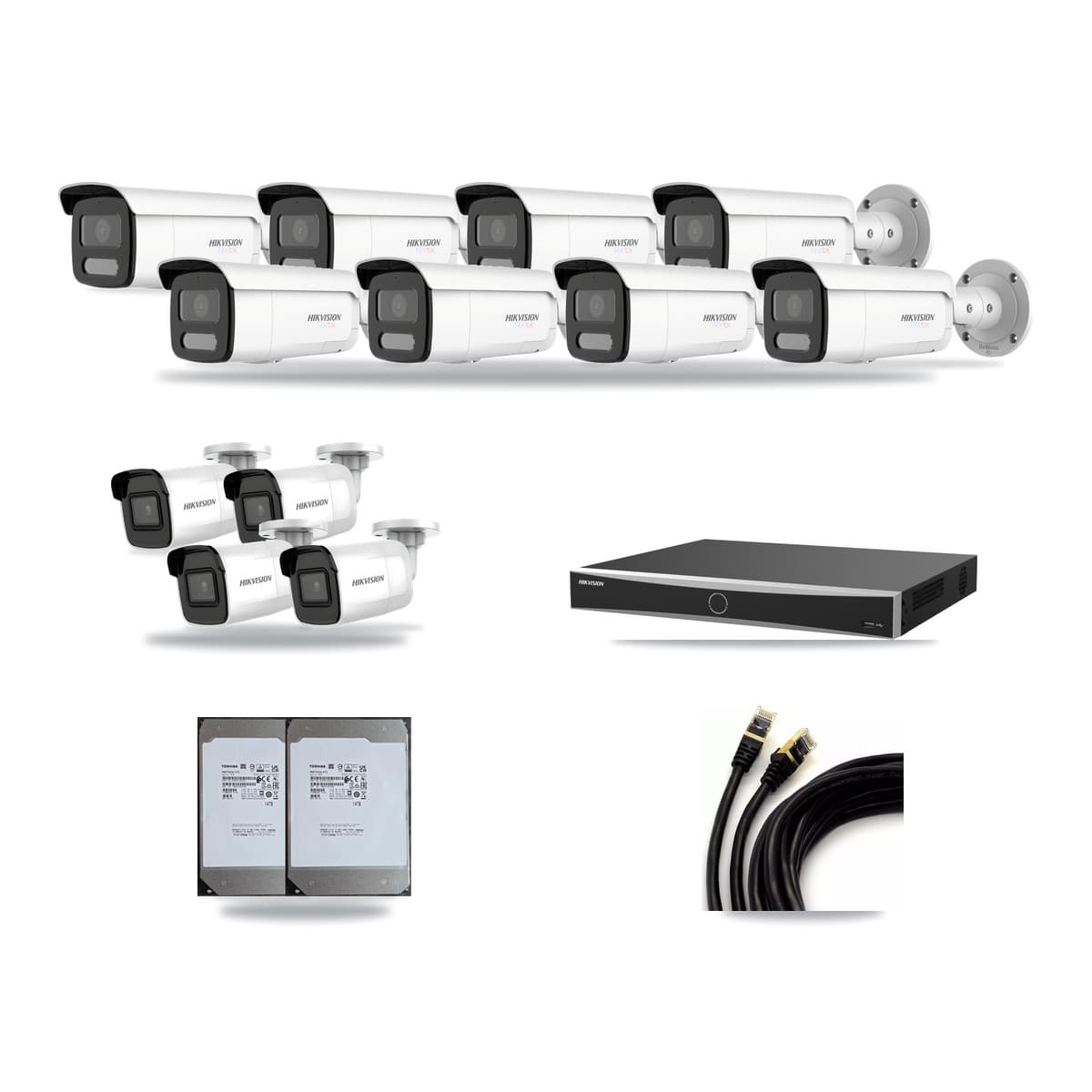 Hikvision 16-Channel 4K CCTV Kit — 4 DS-2CD2085G1 + 8 White DS-2CD2T87G2H Bullet Cameras + 2× 14TB Recording (DS-7616NXI Recorder) - Image 1