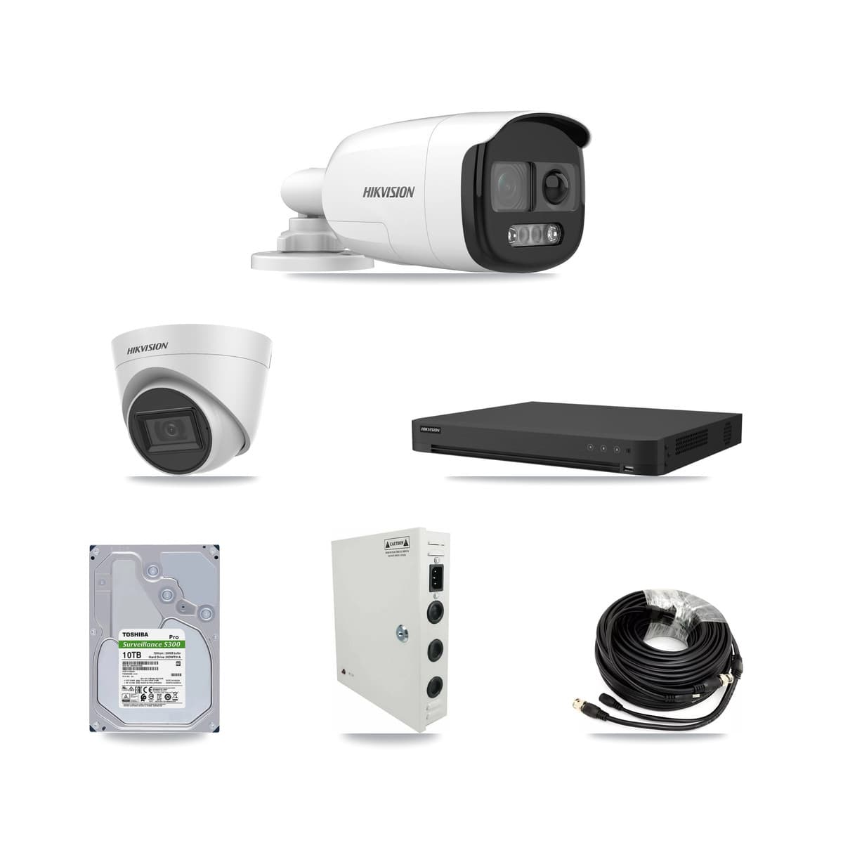 Hikvision 32-Channel 5MP CCTV Kit — 10 Bullet + 5 White Turret Cameras + 2× 10TB Recording