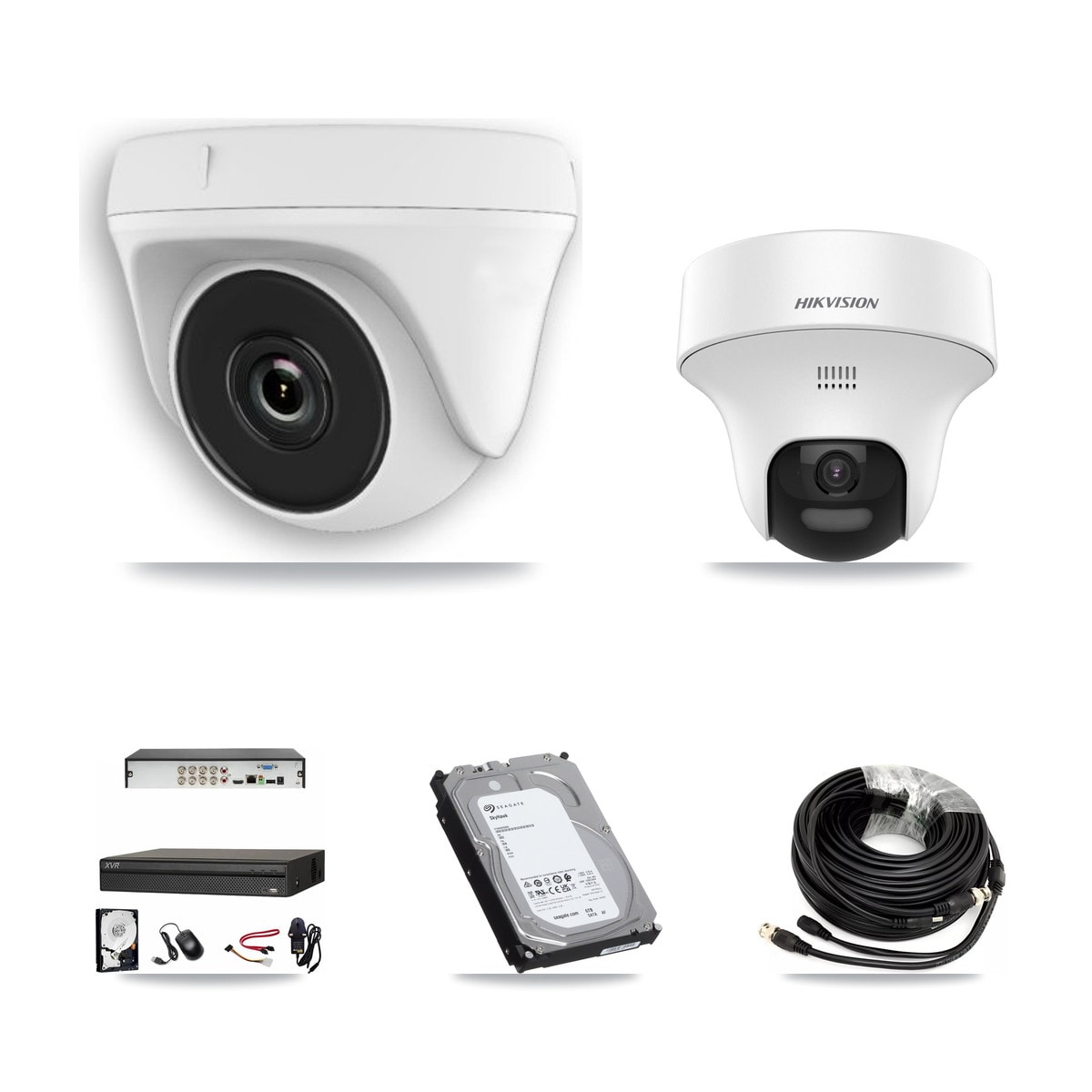 Dahua XVR-3108AD-4K 8-Channel DVR CCTV Kit — 1× Hikvision DS-2CE70K0T-PTLTS 5MP Turret + 7× HDT-2MP-N20W-2.8MM White 2MP Dome Cameras + 6TB HDD