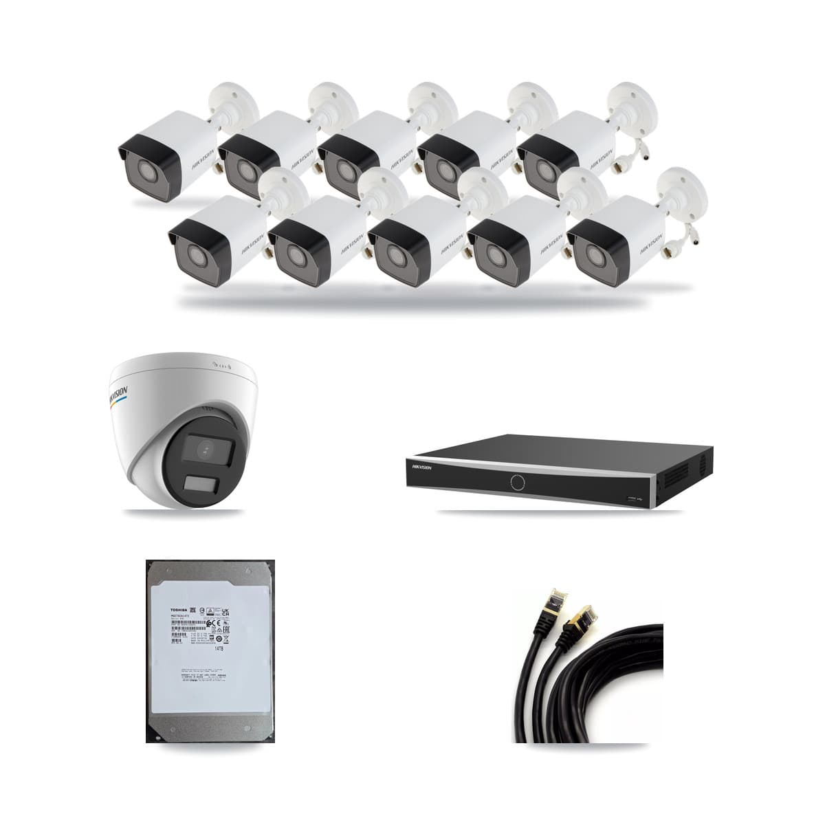 Hikvision 16-Channel 2MP – 5MP CCTV Kit — 10 5MP Bullet + 1 2MP Turret Cameras + 14TB Recording (DS-7616NXI Recorder) - Image 1