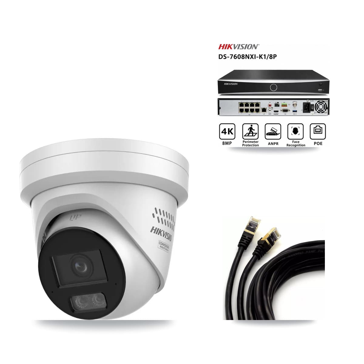 Hikvision 8-Channel 4MP CCTV Kit — 6 Turret Cameras + 8TB Recording (DS-7608NXI Recorder) - Image 1