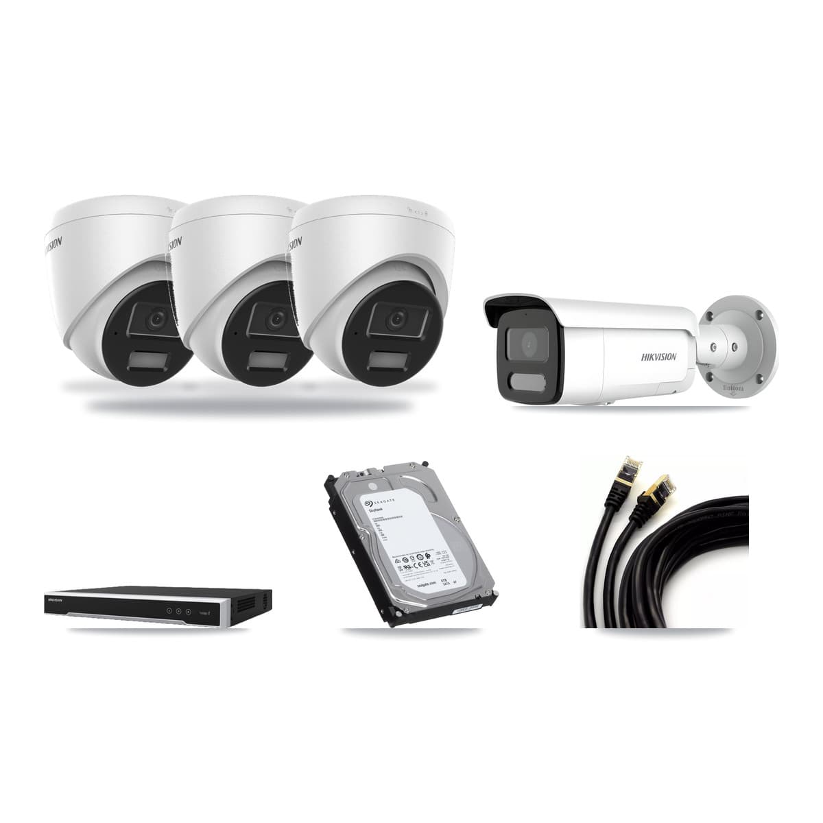 Hikvision 8-Channel 4MP CCTV Kit — 3 Turret + 1 Bullet Cameras + 6TB Recording (DS-7608NI-M2 Recorder) - Image 1