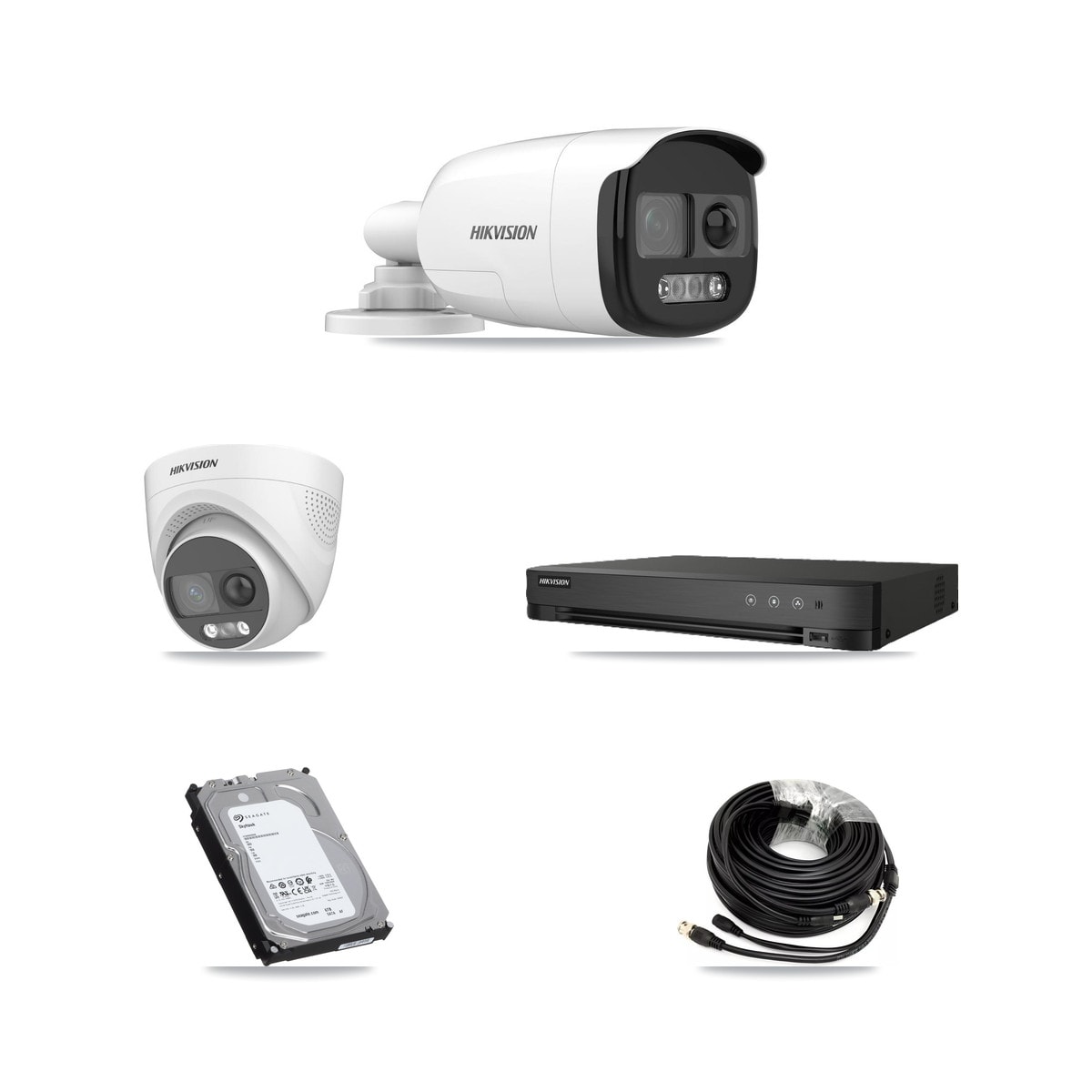 Hikvision 8-Channel 5MP CCTV Kit — 3 DS-2CE12KF3T Bullet + 1 DS-2CE72KF3T Turret Cameras + 6TB Recording (IDS-7208HQHI Recorder)